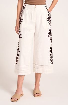 matty m. matty m. Ireni Embroidery Detail Crop Wide Leg Cotton Pants
