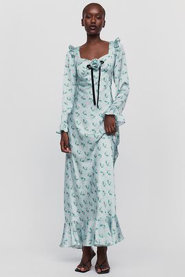 hendrix dress in brown dots maude club Its halter neckline crosses