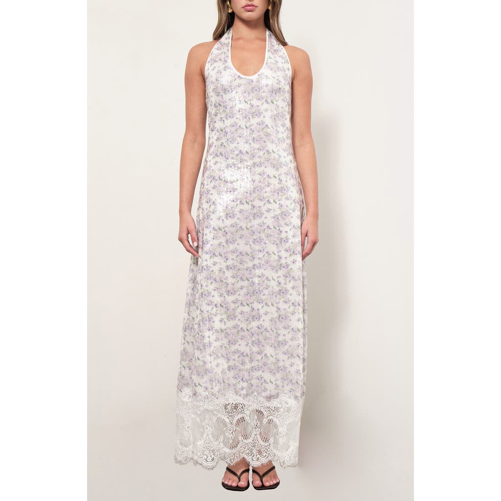MAUDE CLUB MAUDE CLUB Apollo Floral Sequin Halter Neck Dress