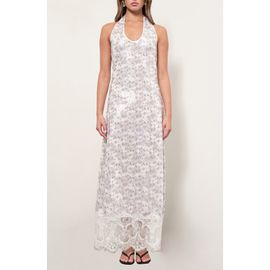 MAUDE CLUB MAUDE CLUB Apollo Floral Sequin Halter Neck Dress