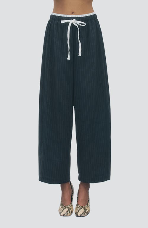 MAUDE CLUB MAUDE CLUB Ari Pinstripe Drawstring Wide Leg Pants