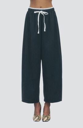 MAUDE CLUB MAUDE CLUB Ari Pinstripe Drawstring Wide Leg Pants