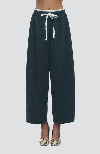 MAUDE CLUB MAUDE CLUB Ari Pinstripe Drawstring Wide Leg Pants