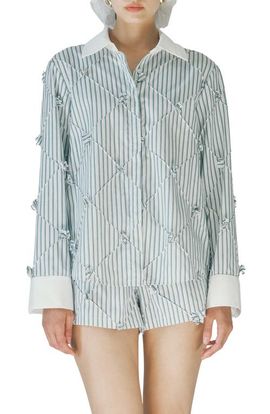 MAUDE CLUB MAUDE CLUB Atlas Pinstripe Diamond Seam Button-Up Top