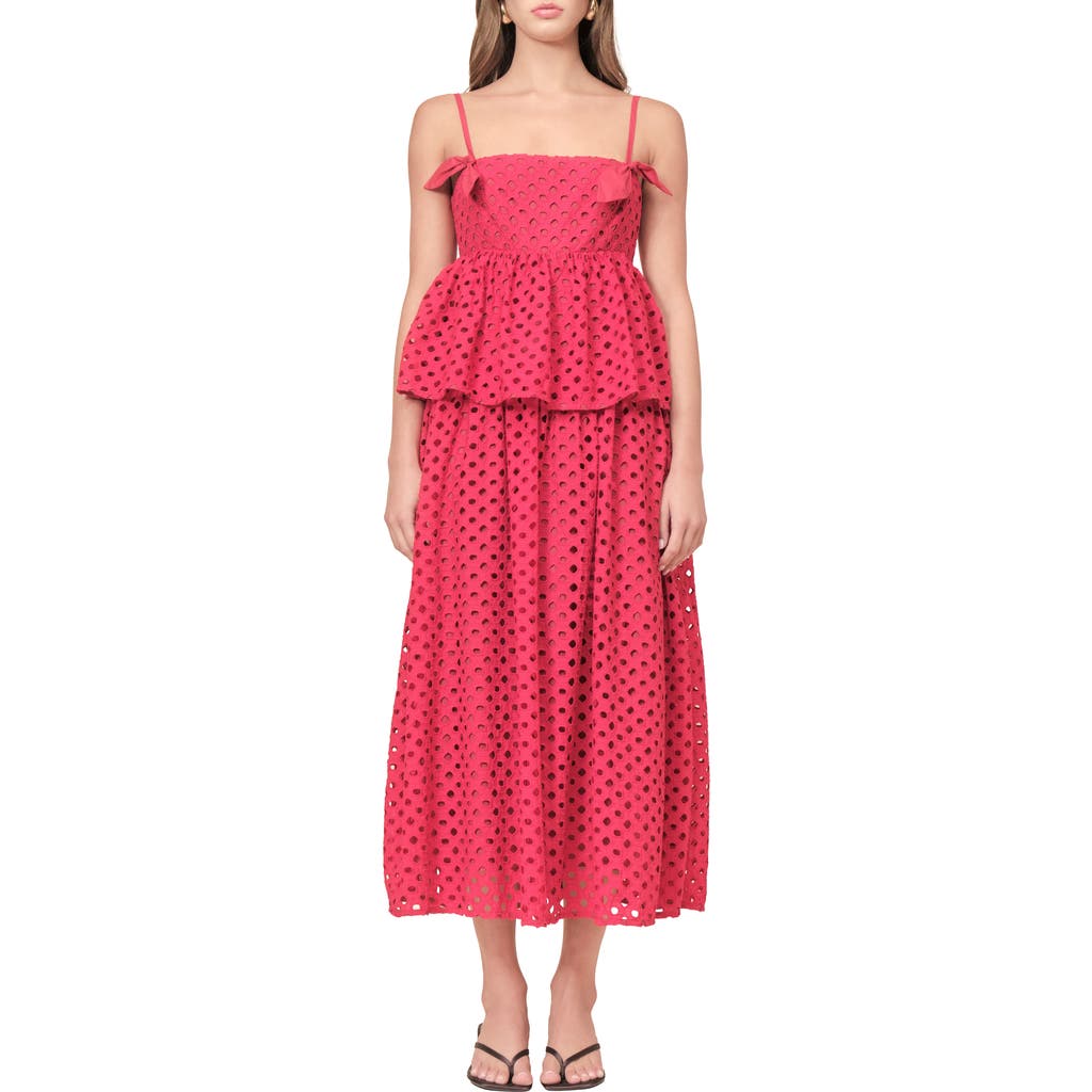 MAUDE CLUB MAUDE CLUB Eden Cotton Eyelet Peplum Midi Dress