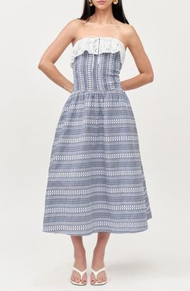 MAUDE CLUB MAUDE CLUB Freya Strapless Smocked Embroidered Dress