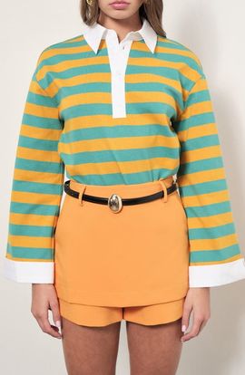 MAUDE CLUB MAUDE CLUB Gabrielle Stripe Cotton Rugby Shirt