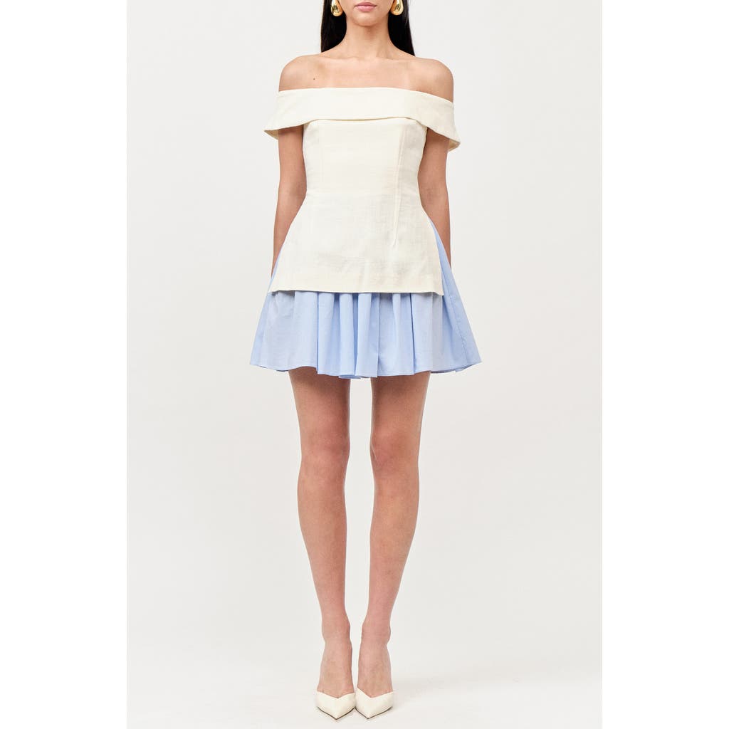 MAUDE CLUB MAUDE CLUB Grace Off the Shoulder Mixed Media Minidress