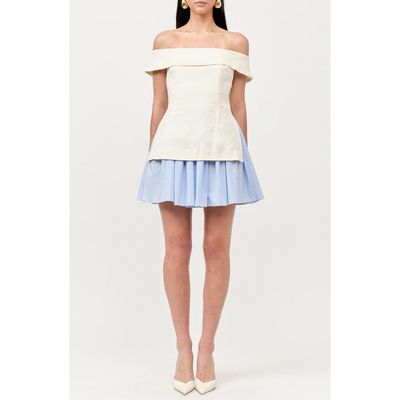 MAUDE CLUB MAUDE CLUB Grace Off the Shoulder Mixed Media Minidress