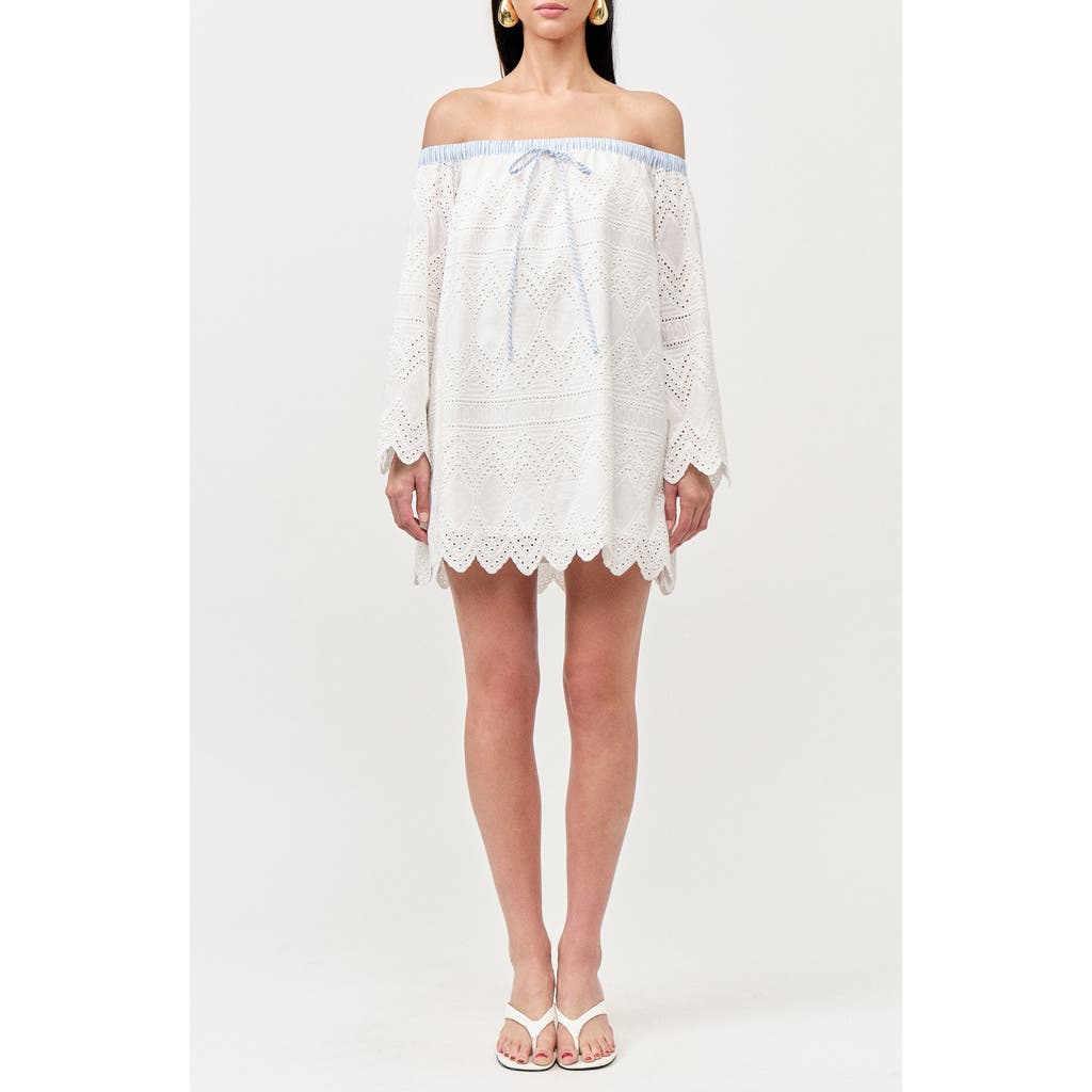 MAUDE CLUB MAUDE CLUB Lisa Off the Shoulder Long Sleeve Cotton Eyelet Minidress