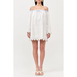 MAUDE CLUB MAUDE CLUB Lisa Off the Shoulder Long Sleeve Cotton Eyelet Minidress