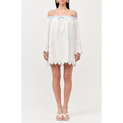 MAUDE CLUB MAUDE CLUB Lisa Off the Shoulder Long Sleeve Cotton Eyelet Minidress