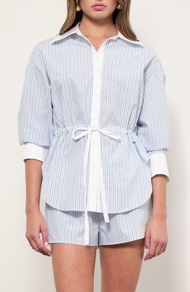 MAUDE CLUB MAUDE CLUB Noa Stripe Tie Waist Button-Up Shirt