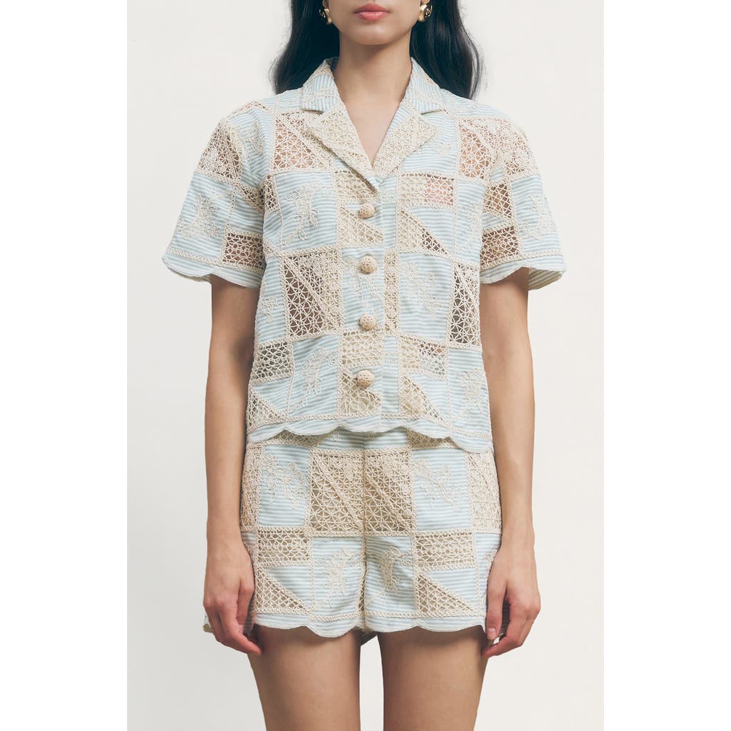 MAUDE CLUB MAUDE CLUB Patchwork Crochet Button-Up Camp Collar Shirt
