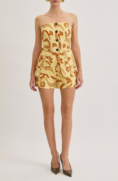 MAUDE CLUB MAUDE CLUB Savannah Print Strapless Button Front Top