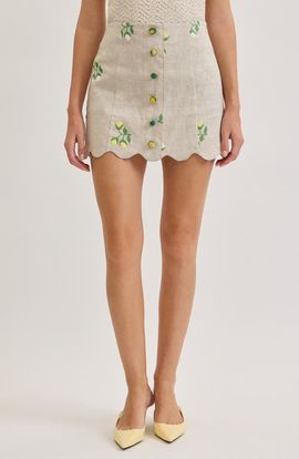 MAUDE CLUB MAUDE CLUB Sophia Floral Embroidery Linen Miniskirt