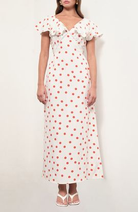MAUDE CLUB MAUDE CLUB Valerie Polka Dot Flutter Sleeve Midi Dress