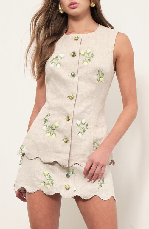 MAUDE CLUB MAUDE CLUB Willow Floral Embroidered Linen Button-Up Top