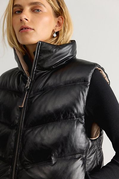 Mauritius Leather Mauritius Ellen Reversible Funnel-Neck Leather Puffer Vest