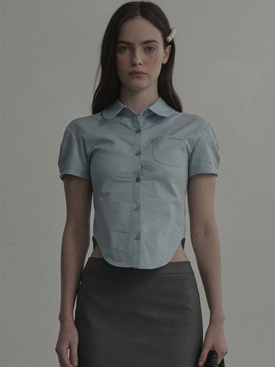 MAUSOLEUM Cotton Pleated Half Sleeve Shirt [Sky Blue]