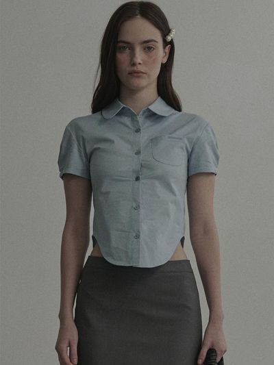 MAUSOLEUM Cotton Pleated Half Sleeve Shirt [Sky Blue]