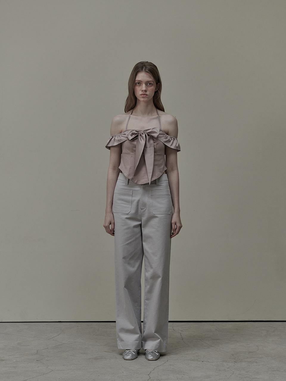 MAUSOLEUM Diane Satin Tie Off-Shoulder T-Shirt - Pink