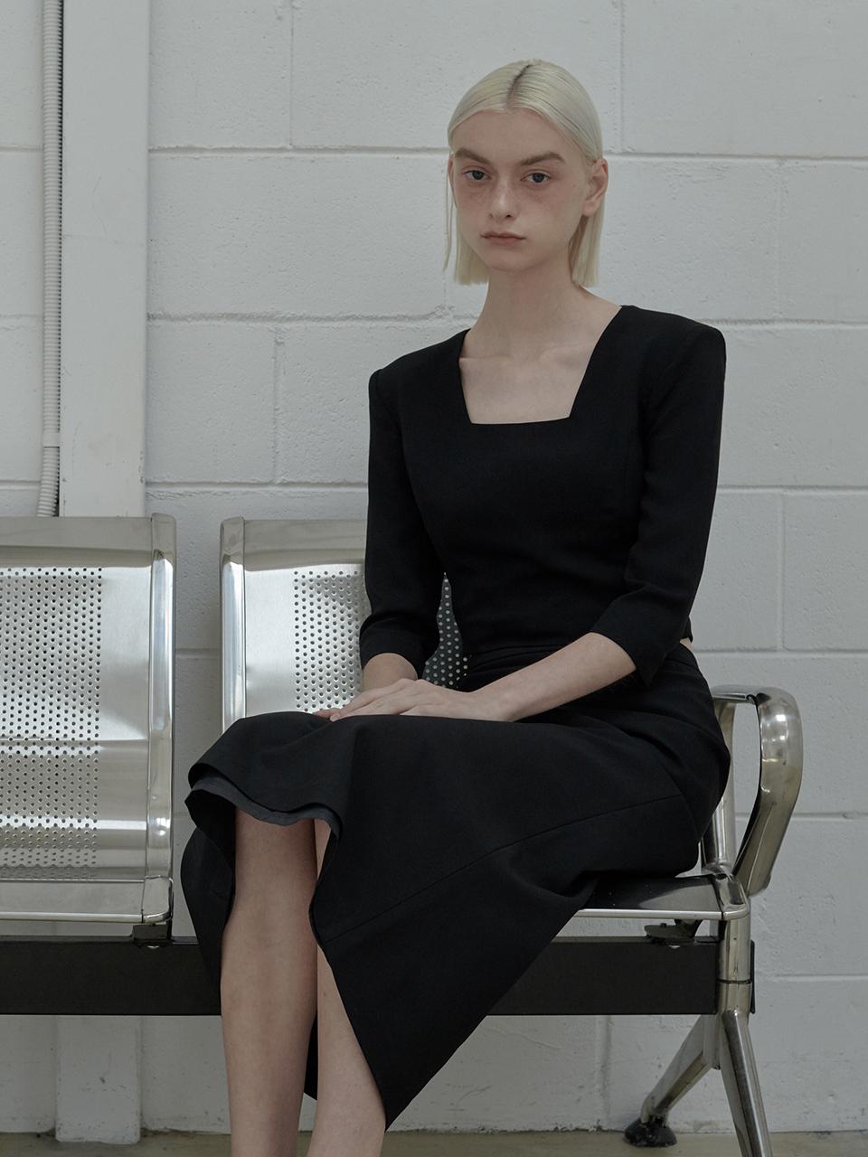 MAUSOLEUM Dominic square neck blouse top - Black
