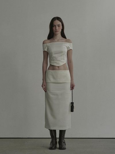 MAUSOLEUM Flipped Satin Long Skirt [Ecru]