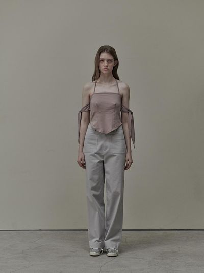 MAUSOLEUM Gabrielle Sheer Ribbon Halter T-Shirt - Dusty Pink