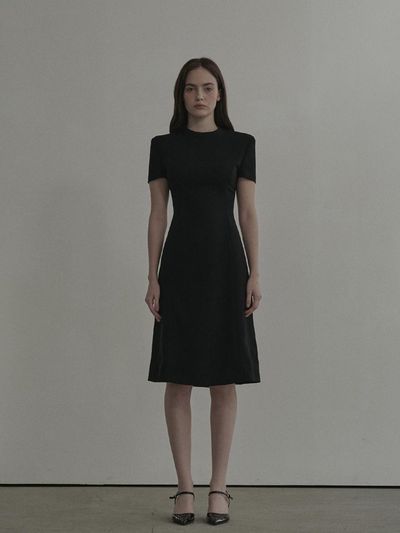 MAUSOLEUM Half Neck Tailored Long Suit Dress [Black]