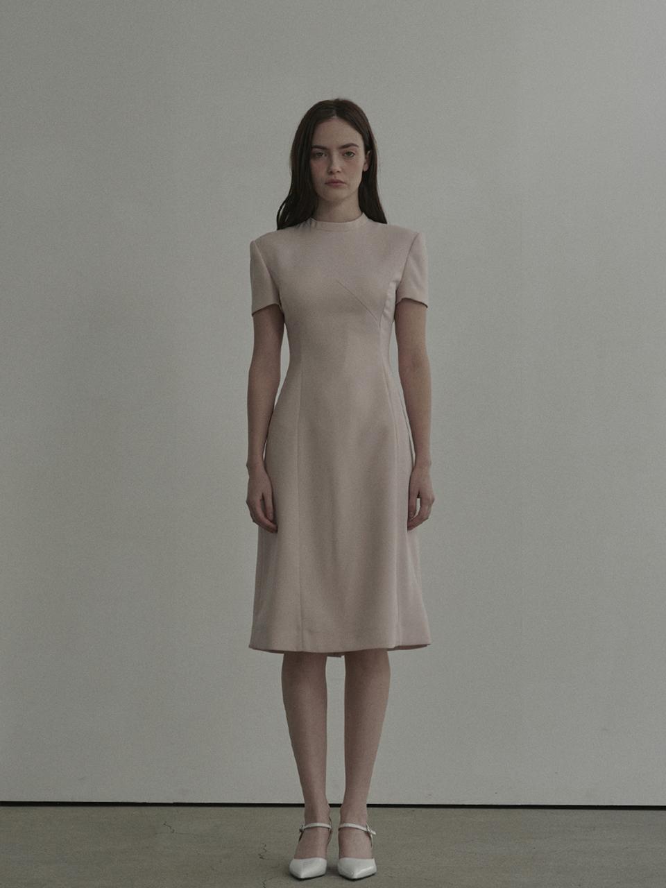 MAUSOLEUM Half Neck Tailored Long Suit Dress [Pink]