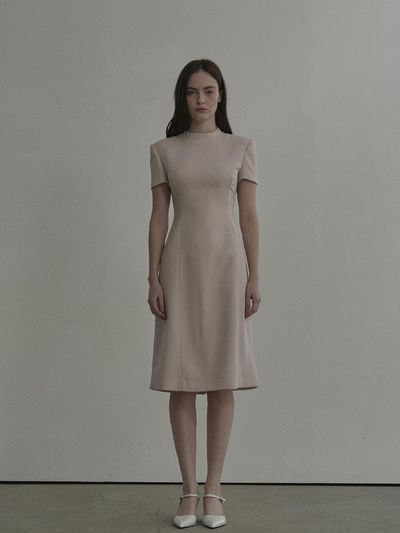 MAUSOLEUM Half Neck Tailored Long Suit Dress [Pink]