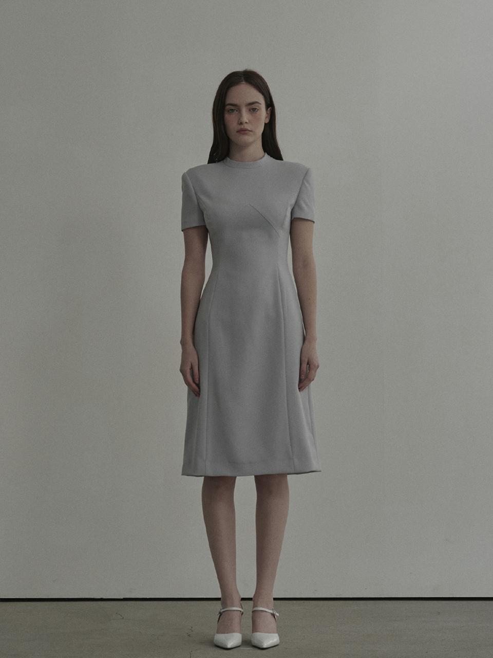 MAUSOLEUM Half Neck Tailored Long Suit Midi Dress [Sky Blue]