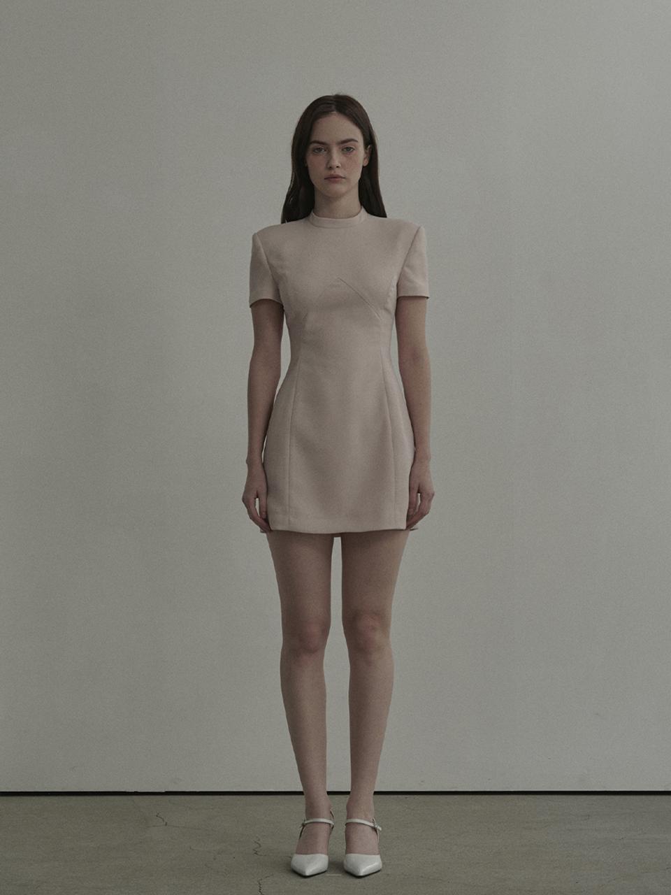MAUSOLEUM Half Neck Tailored Suit Mini Dress [Pink]