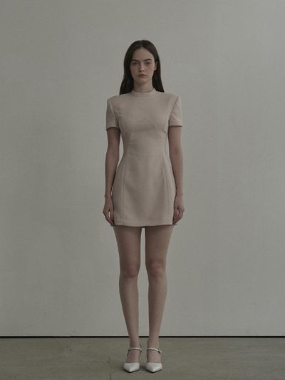 MAUSOLEUM Half Neck Tailored Suit Mini Dress [Pink]