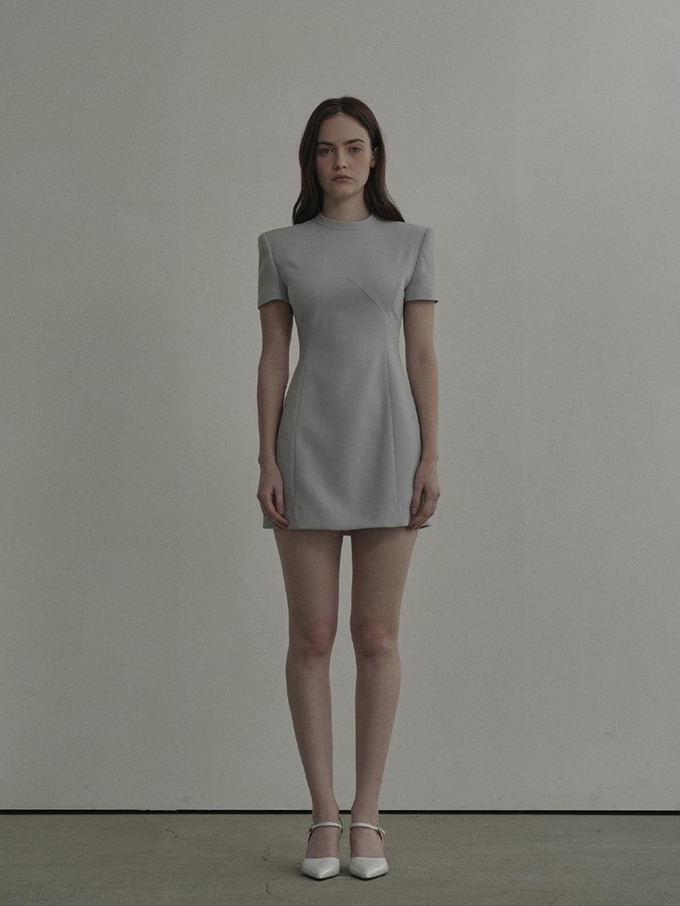 MAUSOLEUM Half Neck Tailored Suit Mini Dress [Sky Blue]