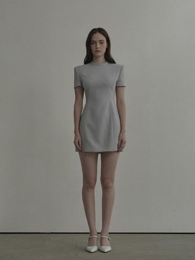 MAUSOLEUM Half Neck Tailored Suit Mini Dress [Sky Blue]