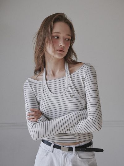 MAUSOLEUM Halter Layered Striped T-shirt