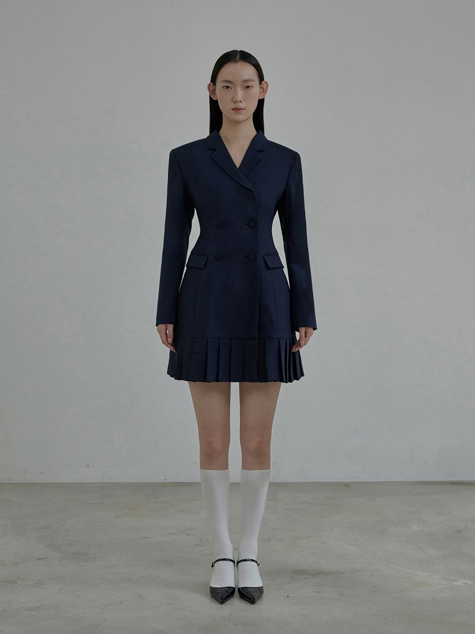 MAUSOLEUM Jenn Pleated suit jacket dress - Navy