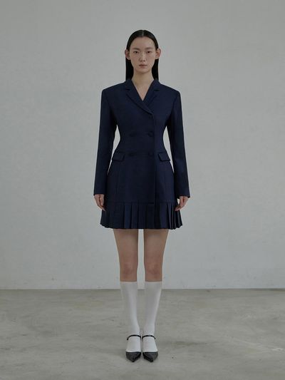 MAUSOLEUM Jenn Pleated suit jacket dress - Navy