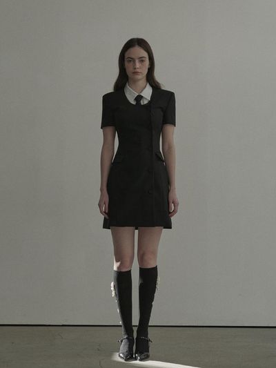 MAUSOLEUM Jenn Round Neck Half Sleeve Suit Jacket Dress [Black]