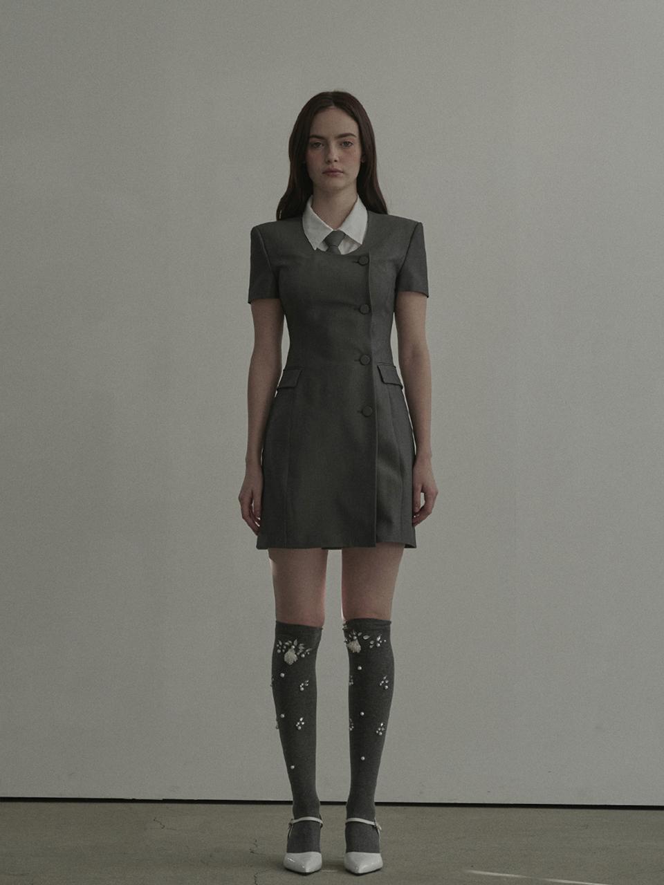 MAUSOLEUM Jenn Round Neck Half Sleeve Suit Jacket Dress [Grey]
