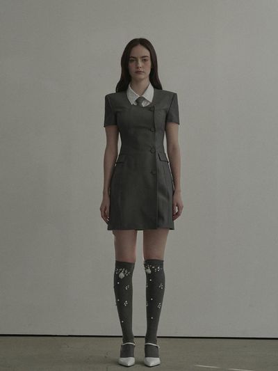 MAUSOLEUM Jenn Round Neck Half Sleeve Suit Jacket Dress [Grey]