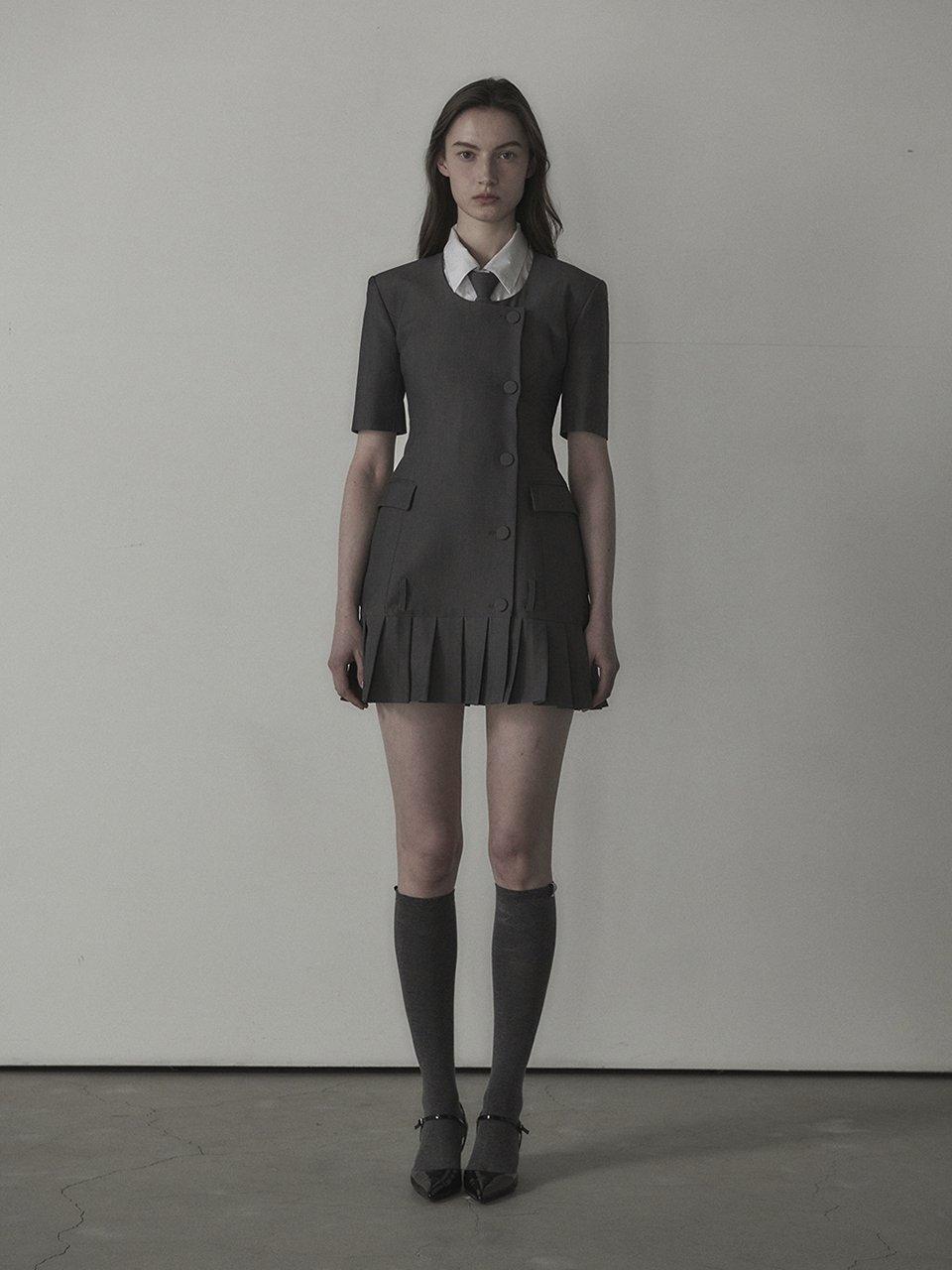 MAUSOLEUM Jenn Round Neck Pleated Half Suit Jacket Dress