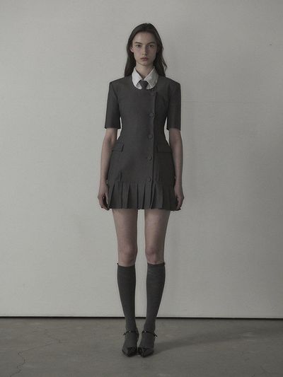 MAUSOLEUM Jenn Round Neck Pleated Half Suit Jacket Dress