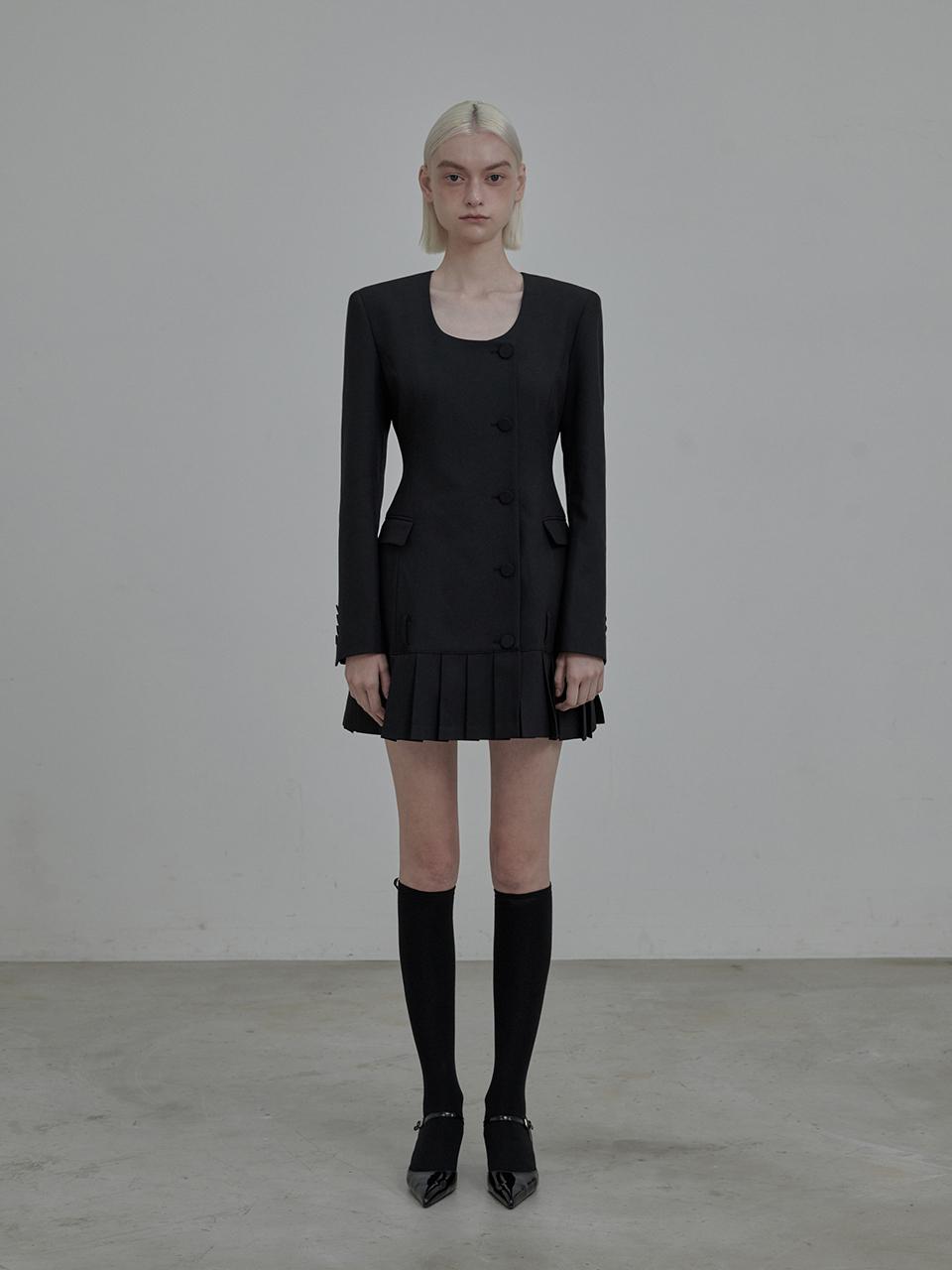 MAUSOLEUM Jenn round neck pleated suit jacket dress - Black