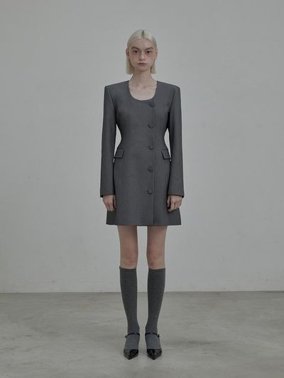 MAUSOLEUM Jenn round neck suit jacket dress - Grey