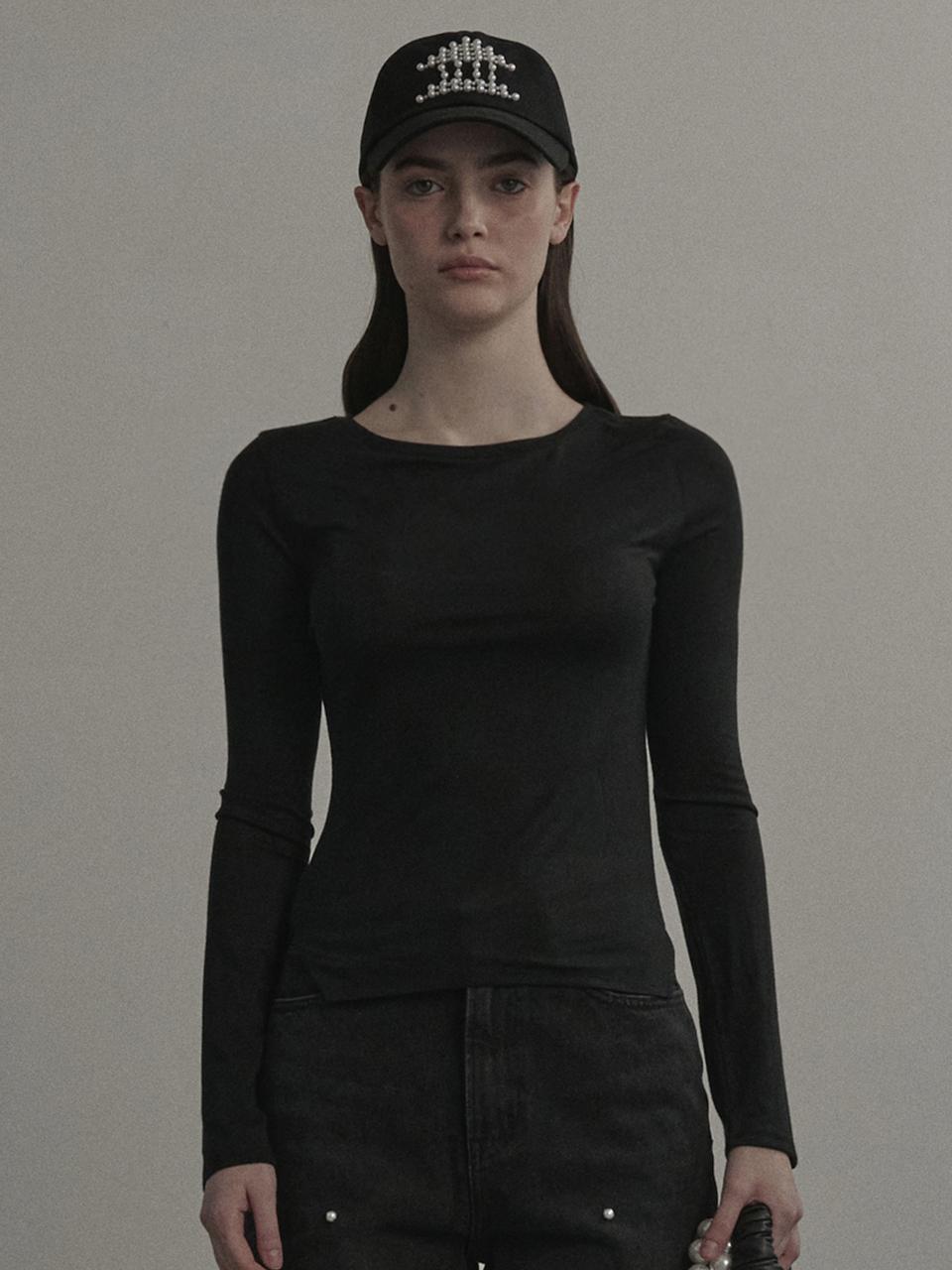 MAUSOLEUM Modal Blend Side Slit T-shirt [Black]