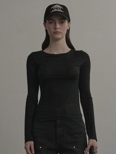 MAUSOLEUM Modal Blend Side Slit T-shirt [Black]