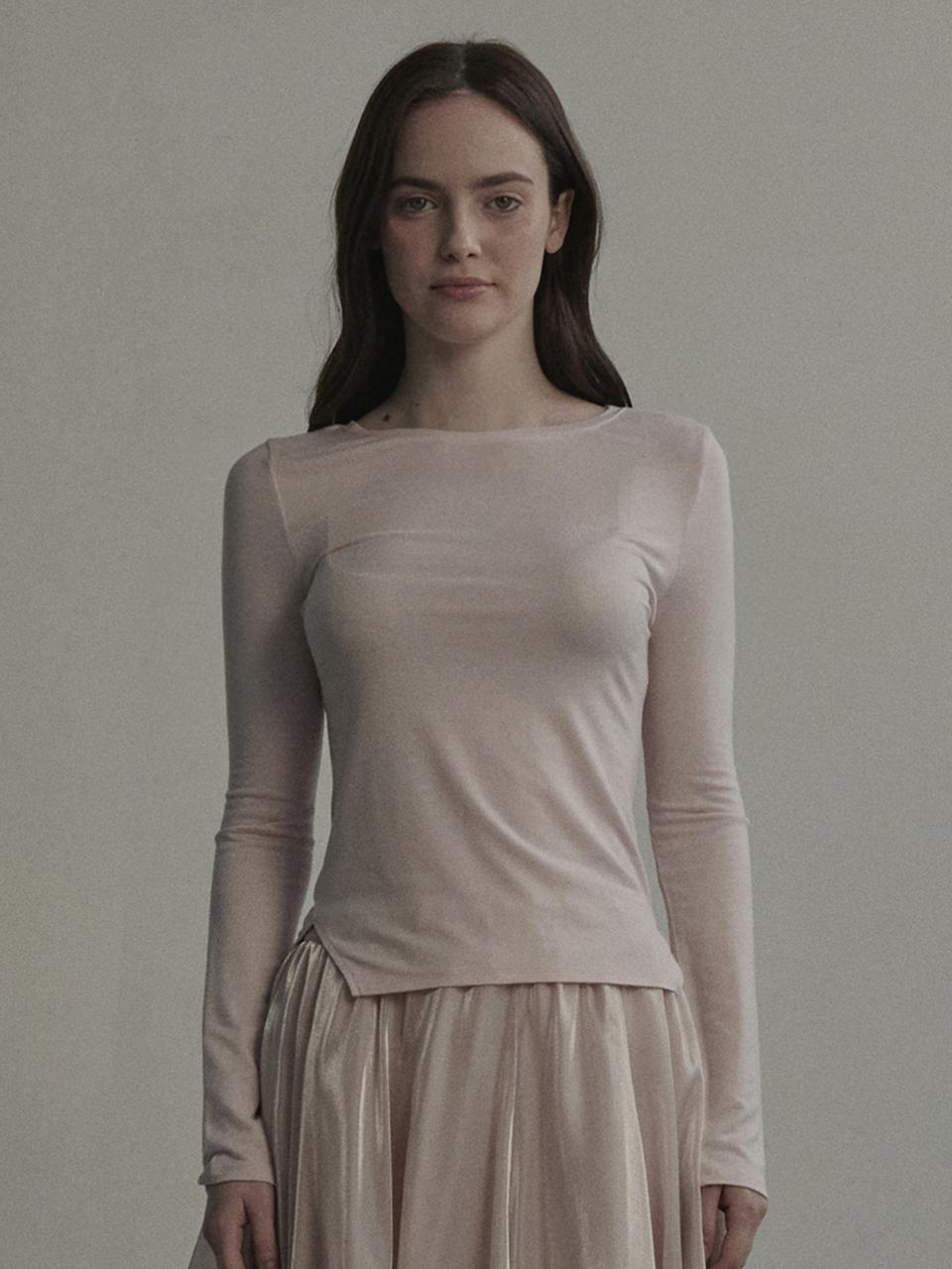 MAUSOLEUM Modal Blend Side Slit T-shirt [Pink]
